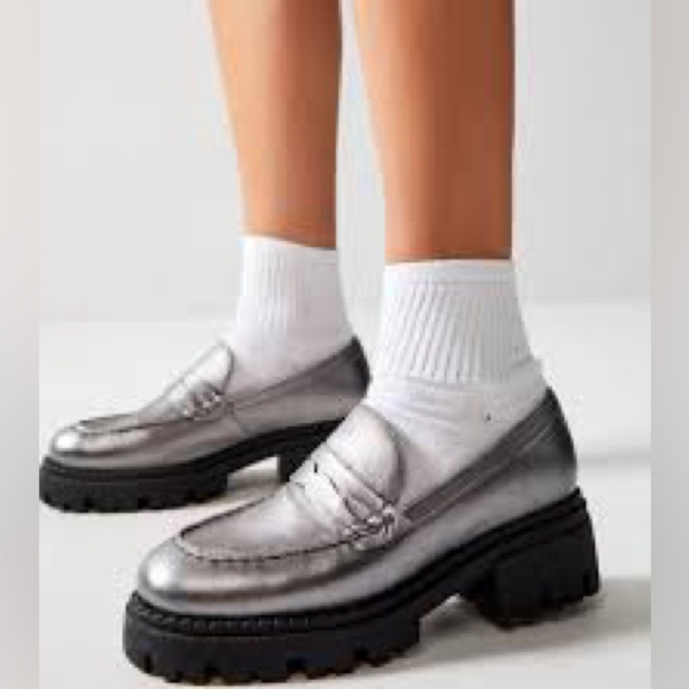 Free People Lyra SlipOn Metallic Loafers with Chunky Lug Sole 39